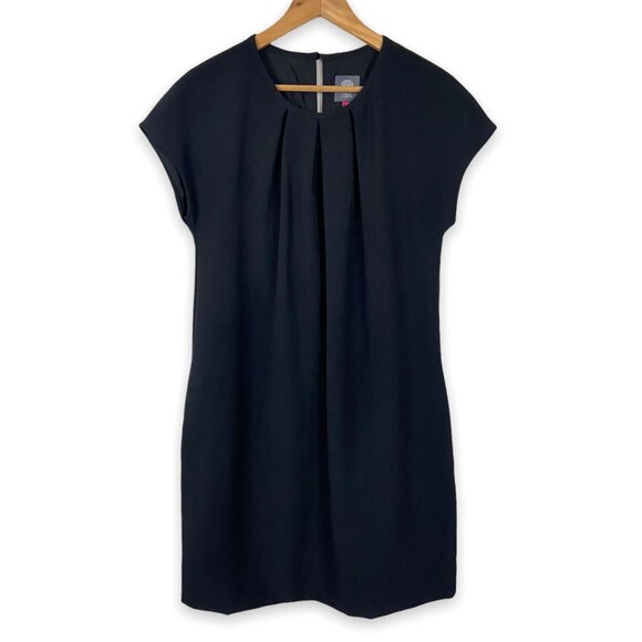Vince Camuto Sleeveless Shift Dress Pleated Neckline Women's Size 4 Black - Picture 1 of 9